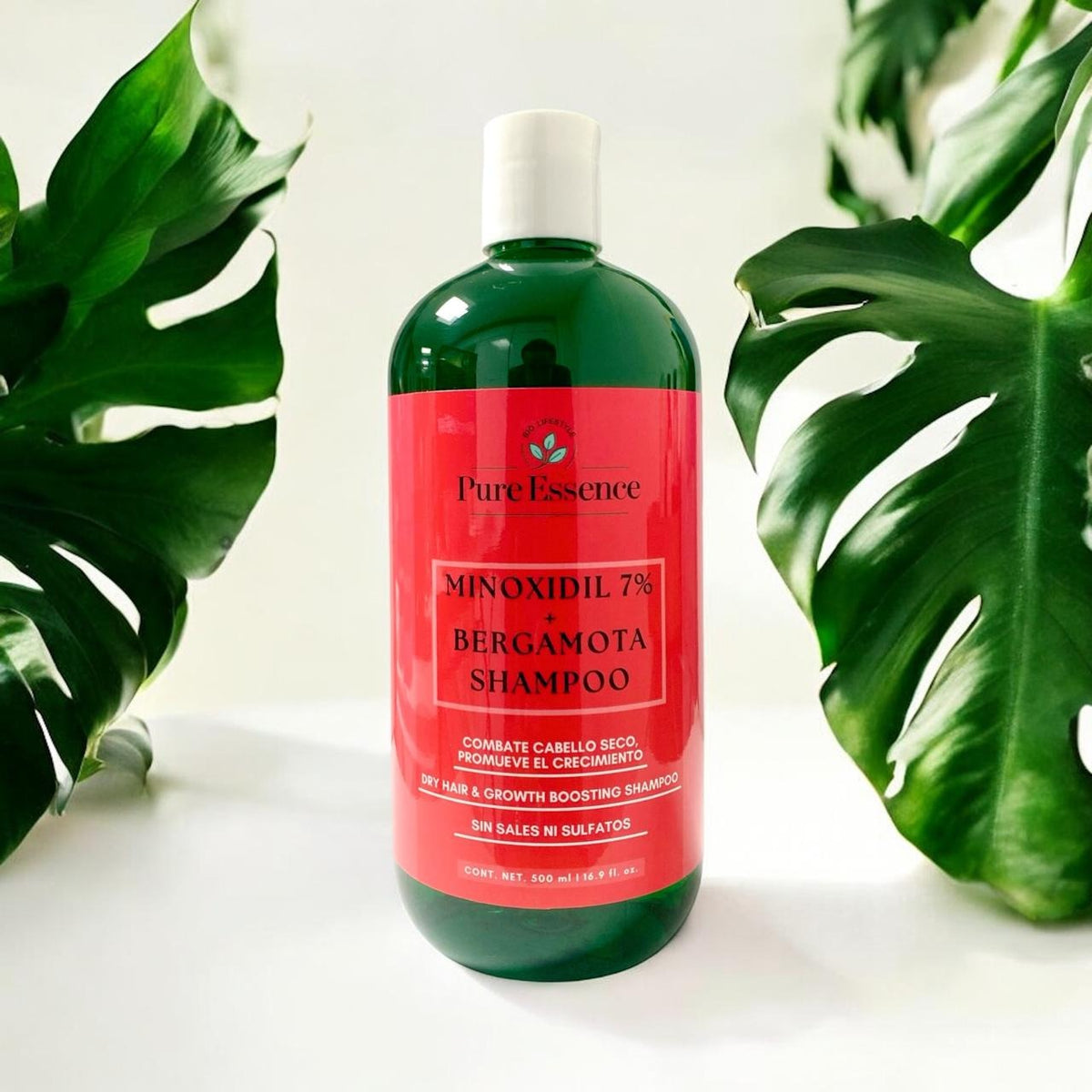Shampoo con minoxidil 7% y bergamota Pure Essence para crecimiento capilar